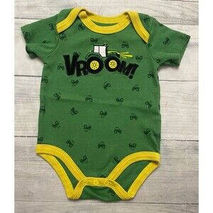 John Deere Tractor Baby “Vroom” Onesie Bodysuit Outfit, Size 6-9 months